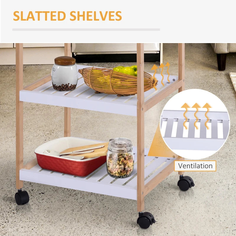 3-Tier Mobile Kitchen Trolley Cart with Rolling Wheels - White Storage Shelves Rack, 46 x 35 x 74.5 cm