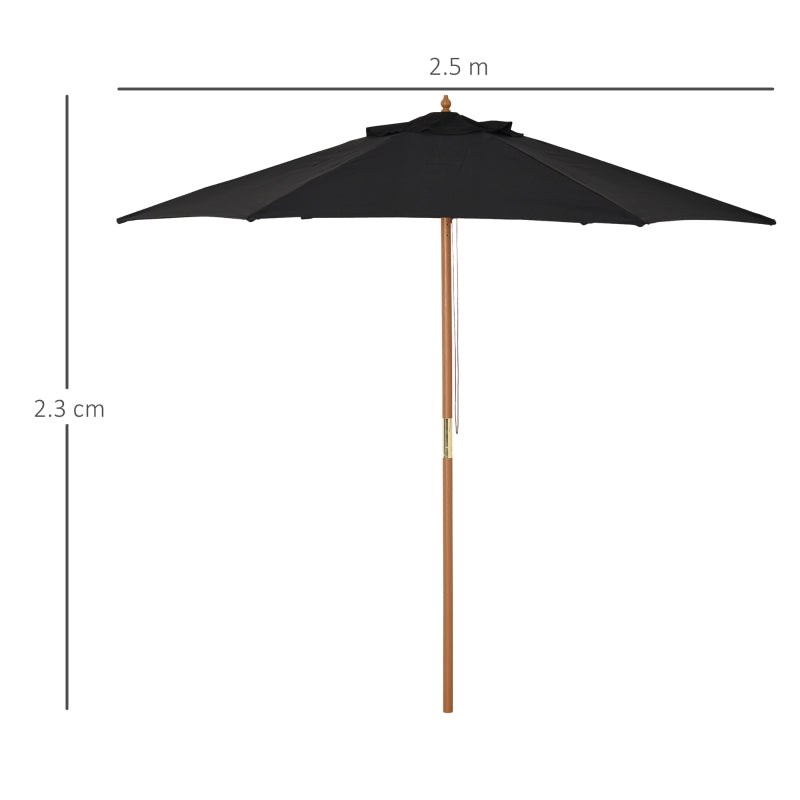 Black 2.5m Wooden Garden Parasol Sun Shade