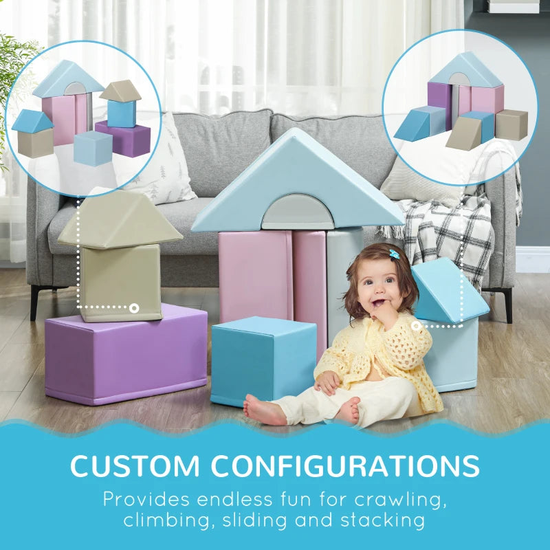 11-Piece Soft Play Set for Kids Foam Climbing and Crawling Blocks in Blue