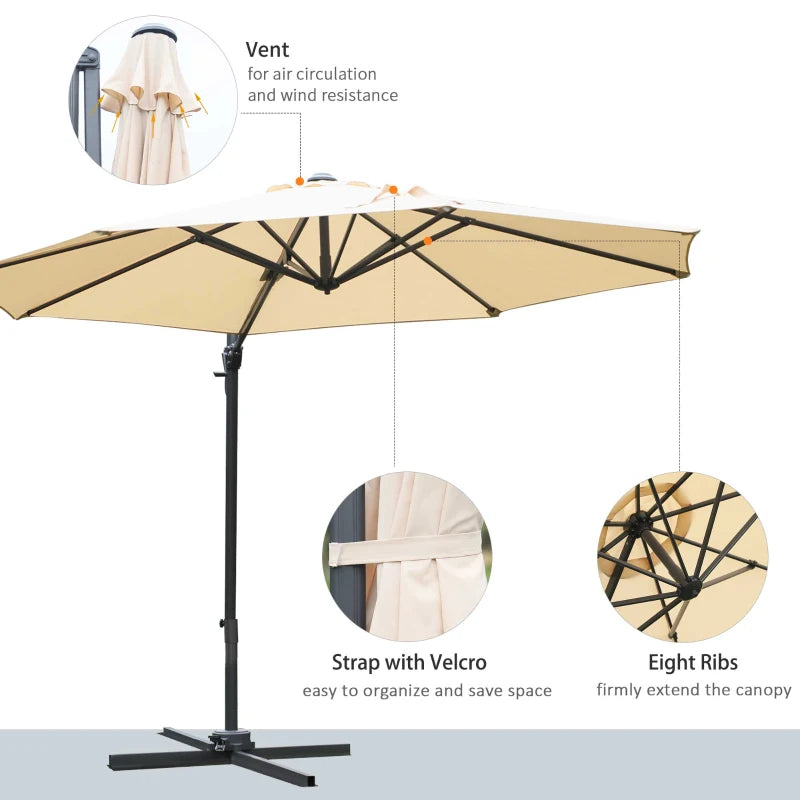 Beige Round Tilt Umbrella with 360° Rotation and Hand Crank