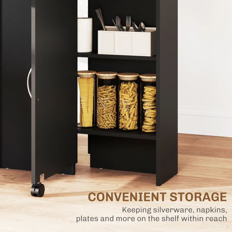 Folding Drop Leaf Dining Table with 2-Tier Shelves & Rolling Casters - Space-Saving Oak & Black Design for Kitchen
