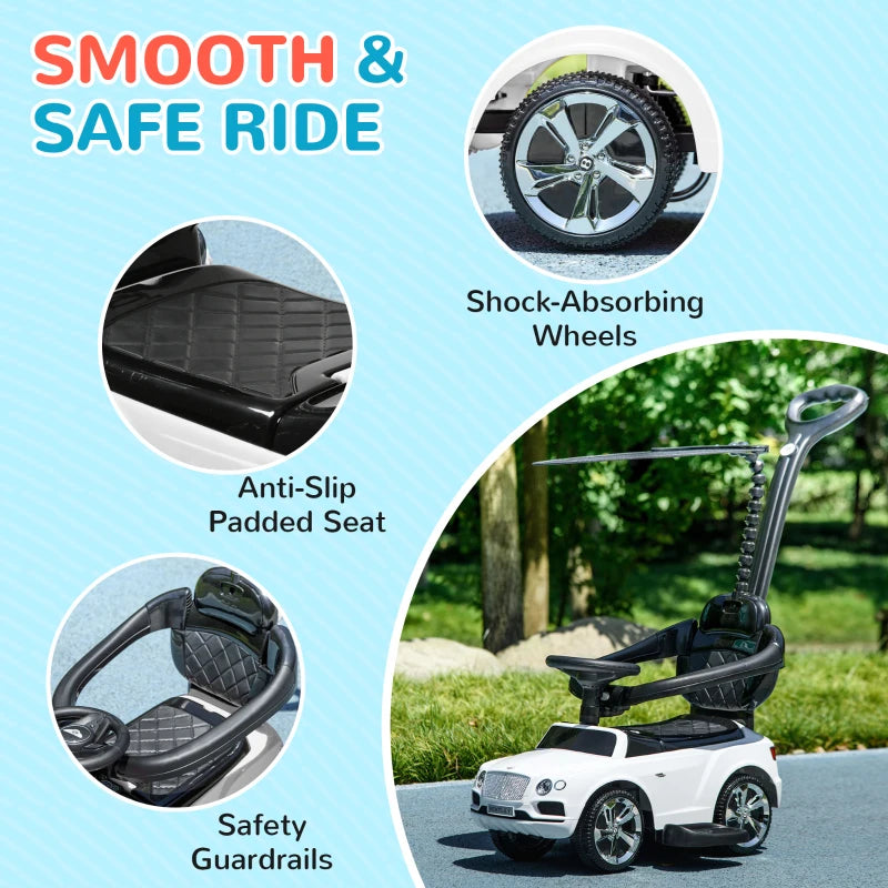 Licensed Bentley Bentayga 3-in-1 Baby Push Ride On Car with Canopy and Music White