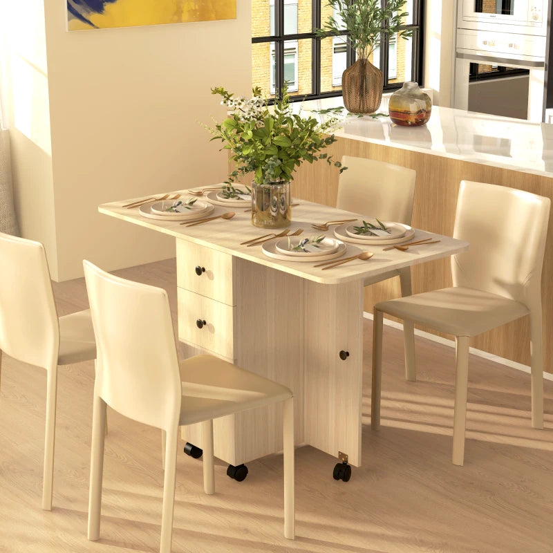 Stylish Six-Person Drop Leaf Dining Table with Storage - Elegant Wood-Effect Design for Modern Homes