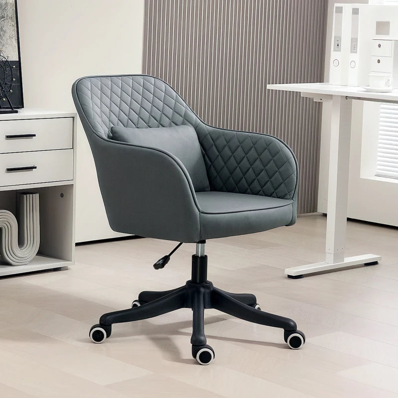 Vinsetto Grey Microfiber Office Chair with Massage Lumbar Pillow, Rolling Wheels - Ideal for Desk, Makeup Vanity & Home Use