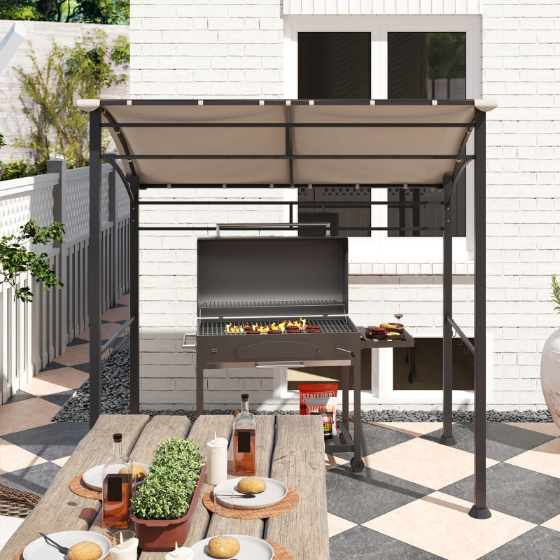 2.2m x 1.5 m Khaki BBQ Grill Gazebo Tent - Outdoor Metal Frame Canopy with 10 Hooks for Garden Shade