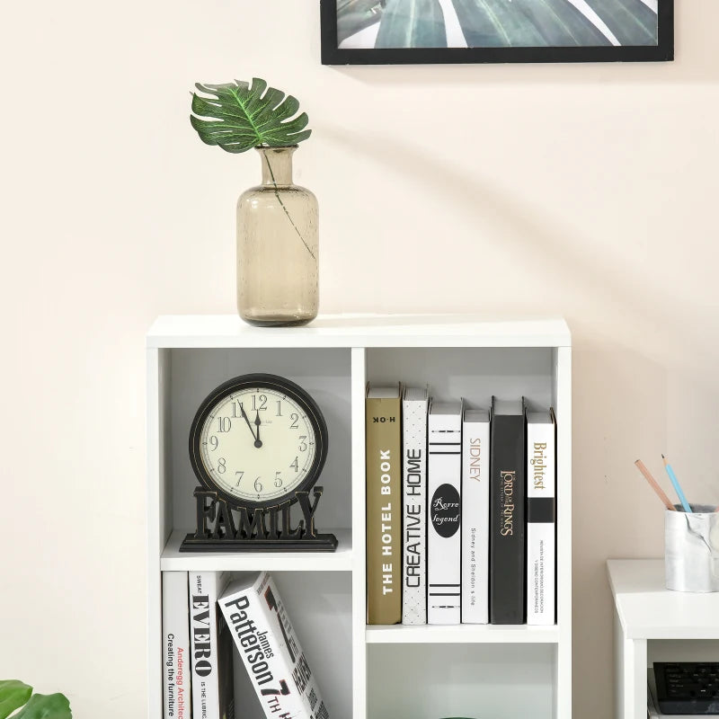 Stylish Seven-Cube Bookcase in White Wood Effect - Modern Storage Solution for Home or Office Organization