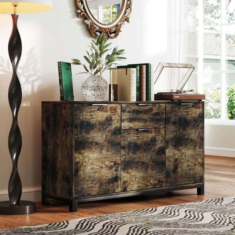 Industrial Sideboard Storage Cabinet with Doors & Drawer, Adjustable Shelves for Living Room, Dining Room, Hallway - Rustic Brown