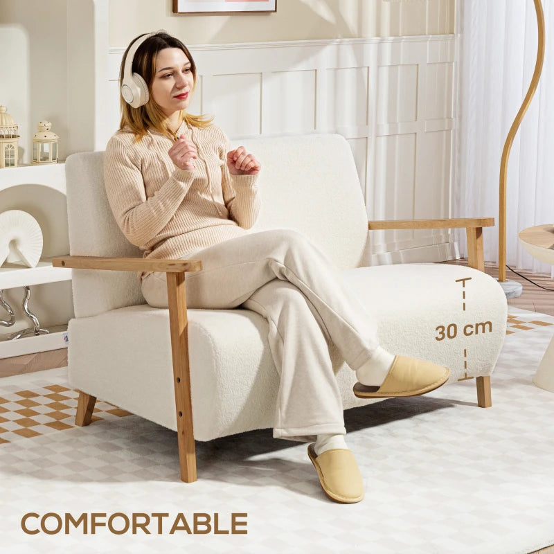 Cream White Small Sherpa Fabric 2 Seater Sofa Settee for Compact Living Spaces