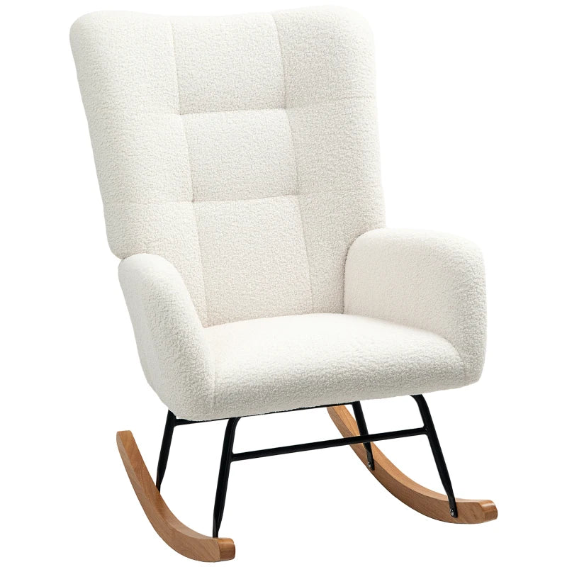 Cream White Teddy Fleece Rocking Chair - Comfortable and Stylish Seating for Home