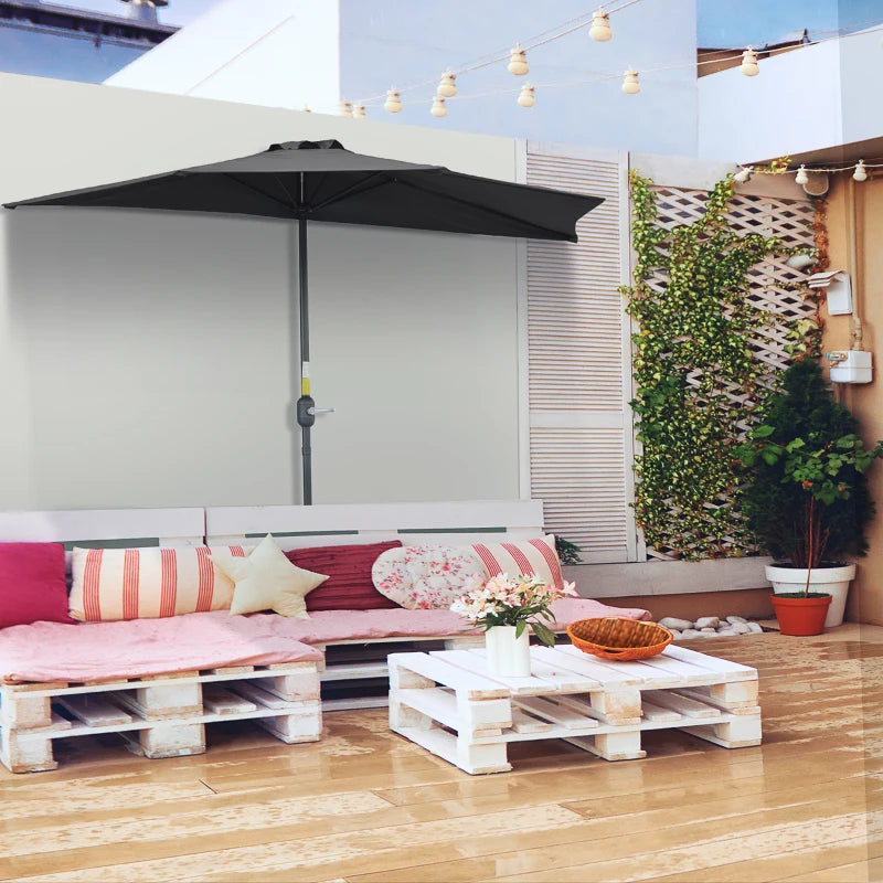 Black 2.7m Half Garden Parasol with 5 Steel Ribs