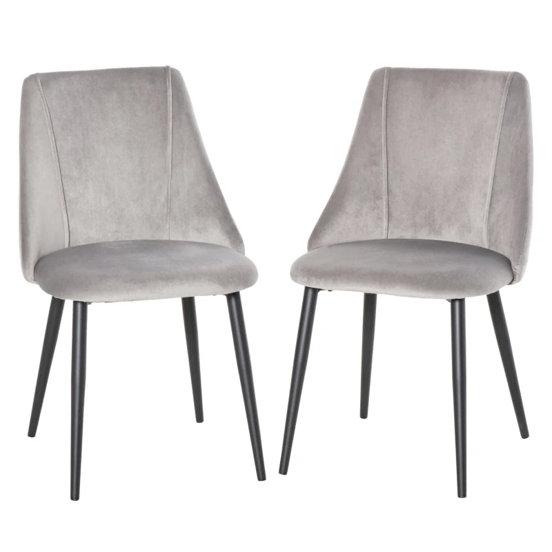 Modern Grey Dining Chairs Set of 2 - Upholstered Velvet Accent High Back Chairs with Metal Legs for Kitchen