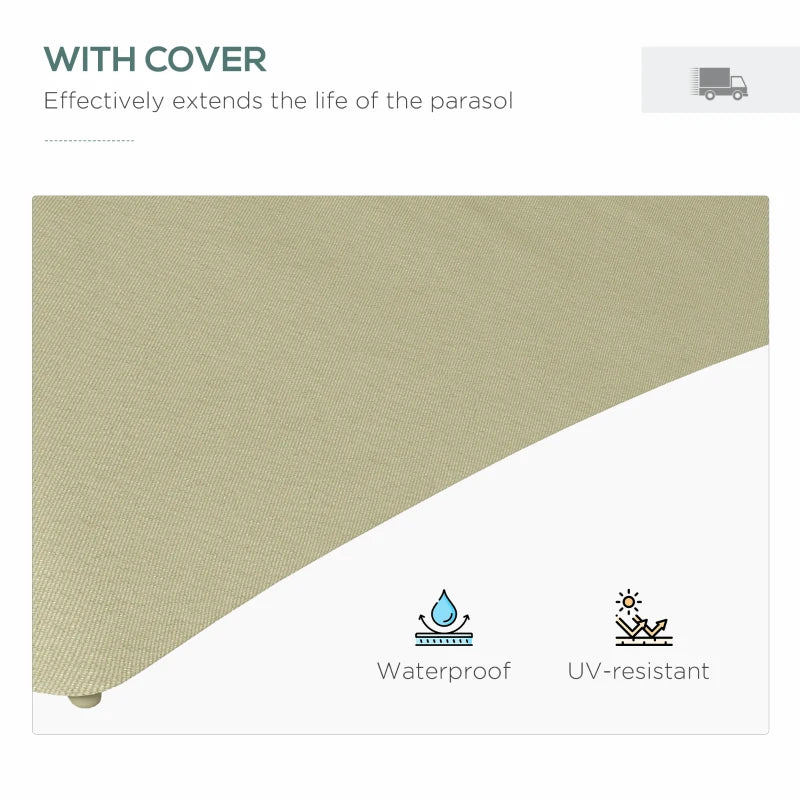 Beige 3m Solar LED Cantilever Garden Parasol Umbrella with Cross Base & Waterproof Cover