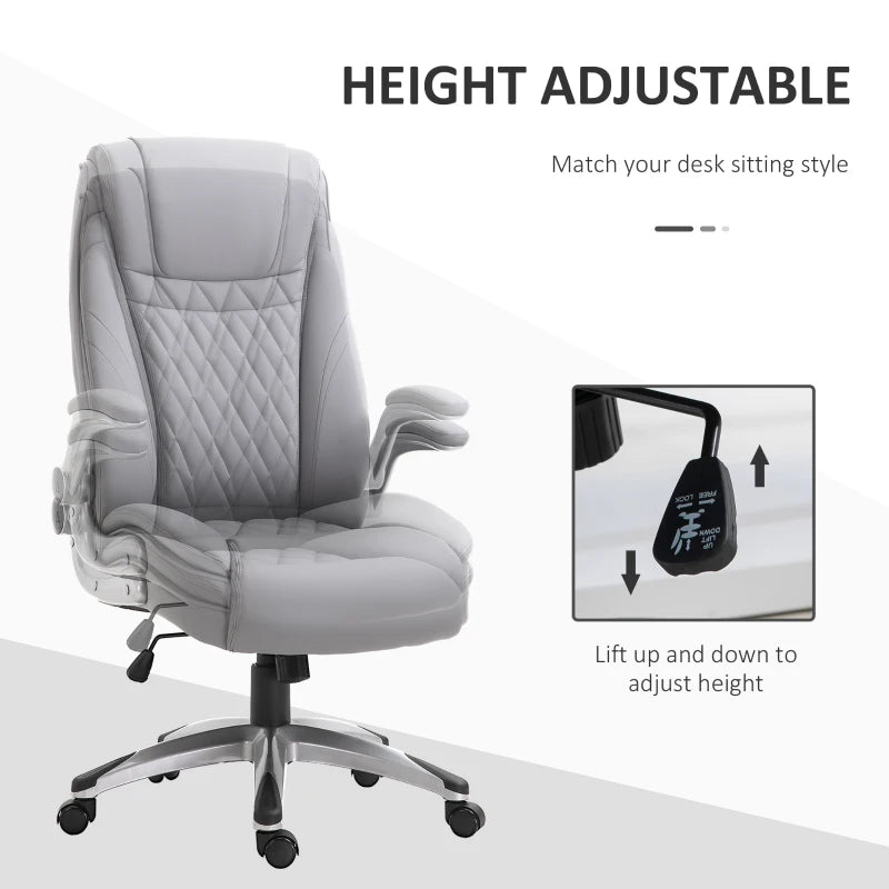 Vinsetto Grey Faux Leather Executive Swivel Office Chair - Ergonomic Design, Adjustable Height, Modern Comfort for Home & Office
