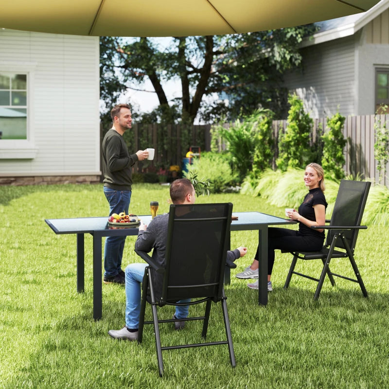 Set of 2 Black Folding Camping Chairs - Aluminium Frame with Breathable Mesh Back and Seat, Garden Armrest Chairs for Outdoor Balcony