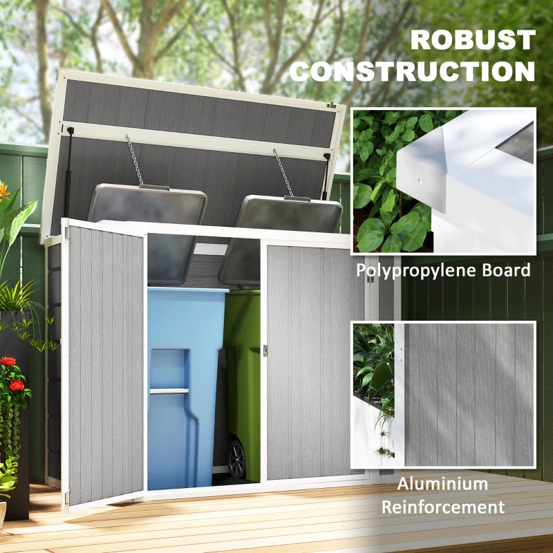 4.7ft x 2.5ft Grey Garden Shed - Double Bin Storage Shed with Lockable Doors, Outdoor Small Shed