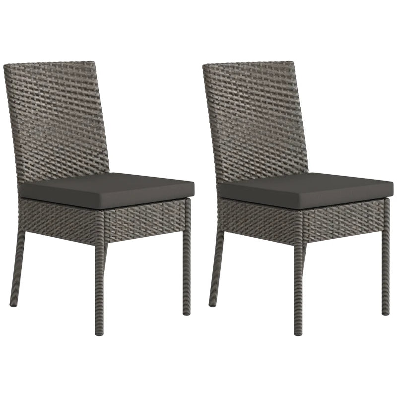 Set of 2 Dark Grey Armless Rattan Garden Chairs - Stylish Outdoor Seating for Patio & Balcony