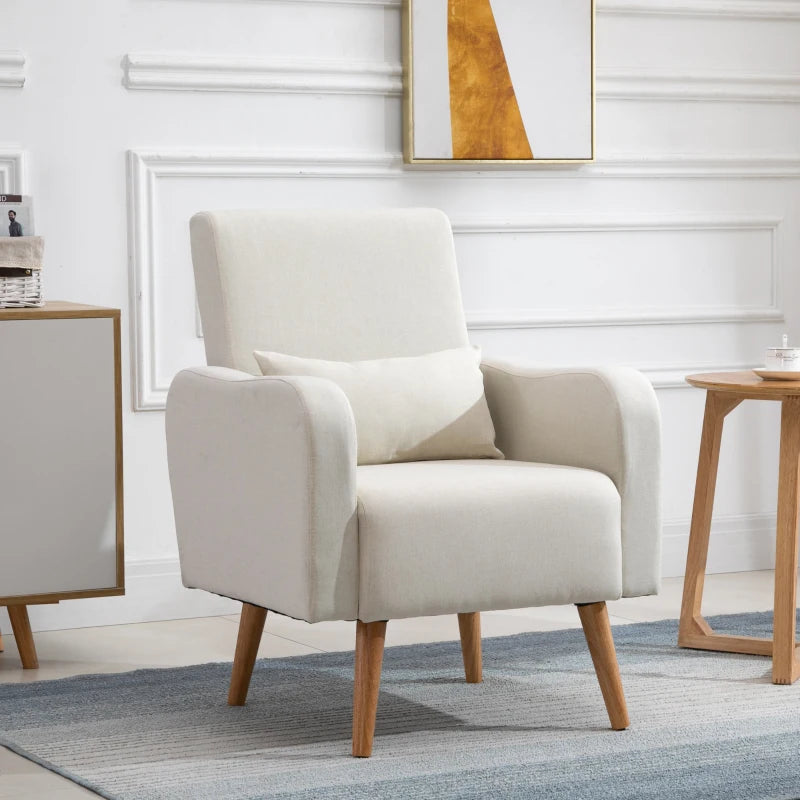 Linen-Touch Accent Chair with Pillow - Upholstered Lounge Sofa for Living Room, Club Chair in Cream