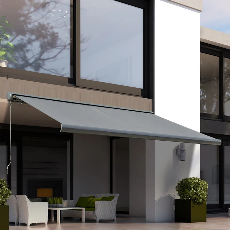 3m x 2.5m Grey Electric/Manual Retractable Canopy With LED Lights - Patio/Shop Awning