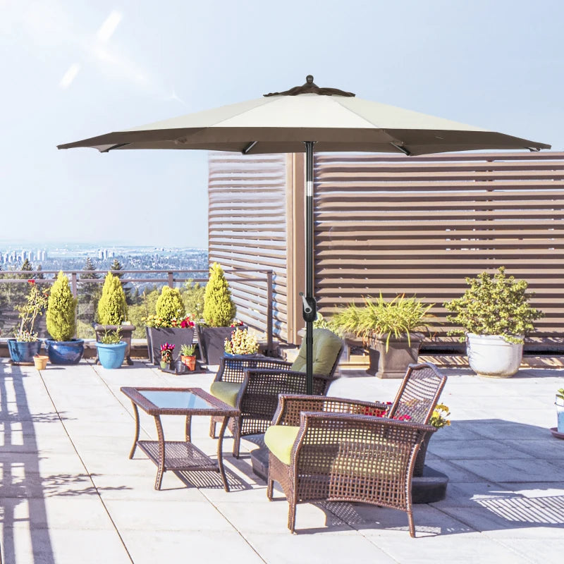 8-Rib Tilt Crank Garden Parasol Umbrella - Outdoor Sunshade (Coffee)