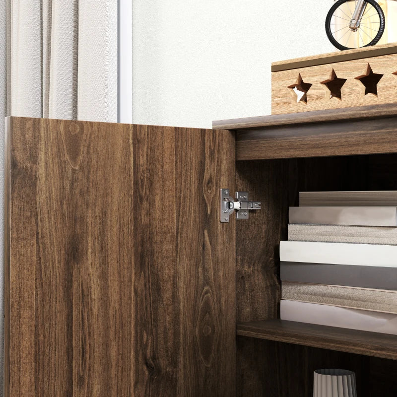 Modern Luxury Sideboard Storage Cabinet with Golden Lines, Adjustable Shelf, Steel Hairpin Legs - Brown Living Room Furniture
