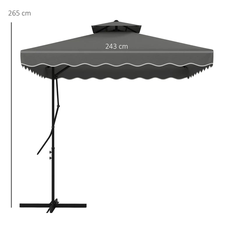 Dark Grey 2.5m Square Double Top Cantilever Garden Parasol with Ruffles