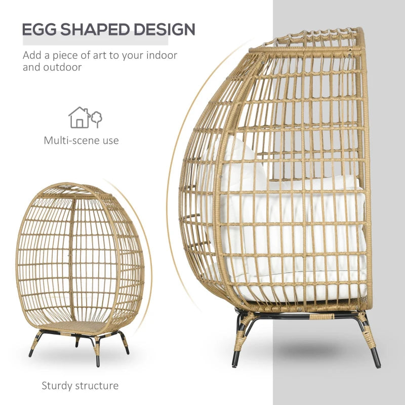 Khaki Rattan Teardrop Egg Chair with Padded Cushions