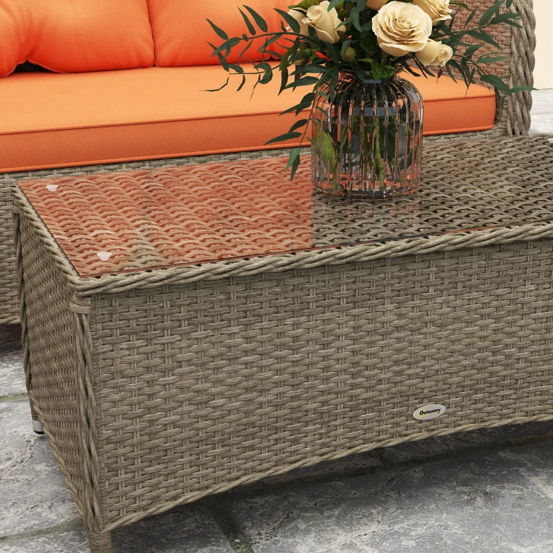 Stylish Four-Piece Rattan Sofa Set with Glass Table