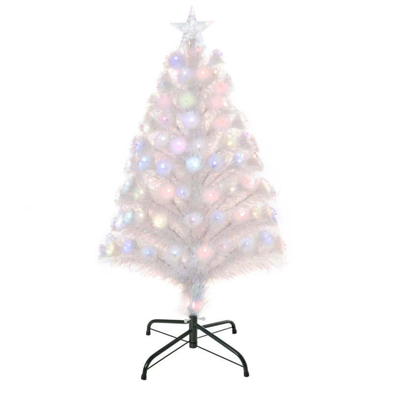 3FT Pre-Lit White Artificial Christmas Tree with Fibre Optic LED Lights - Festive Holiday Home Decoration