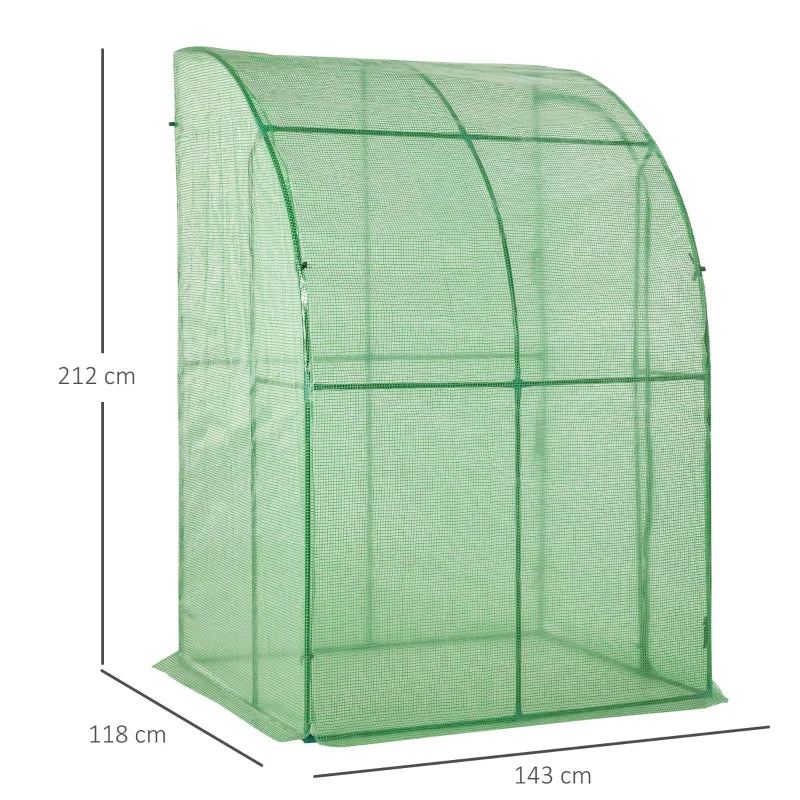 Green Walk-In Wall Tunnel Greenhouse with Zippered Door - 143x118x212cm
