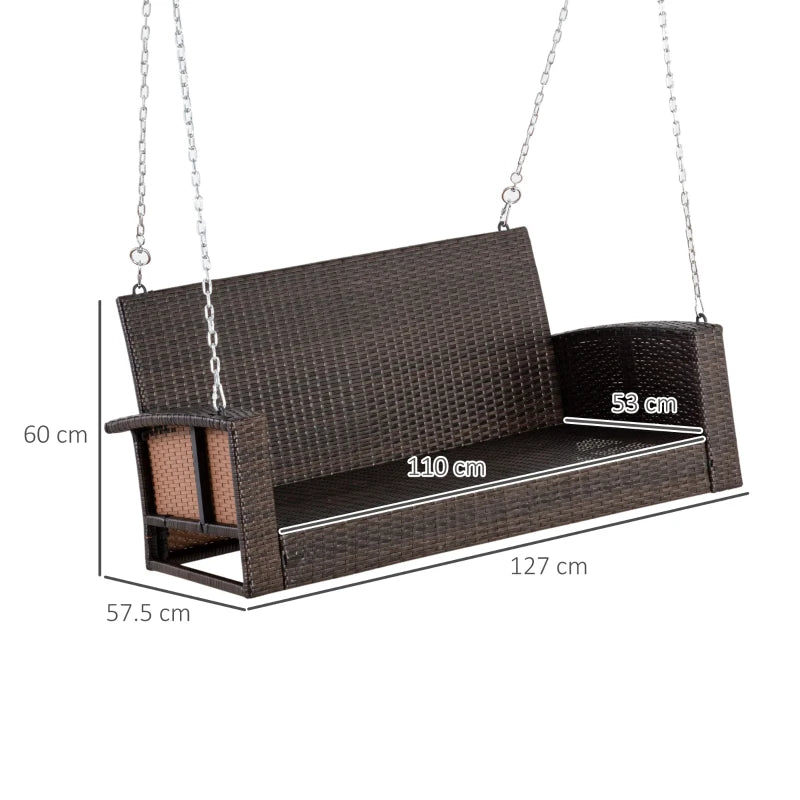 2 Seater Brown Rattan Garden Swing Bench