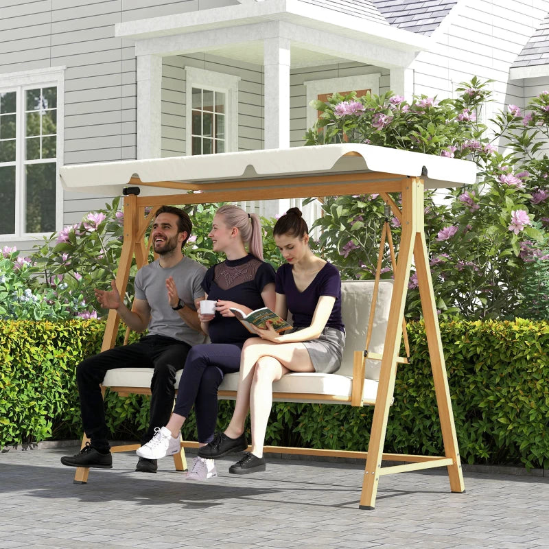 Beige Three-Seater Garden Swing Bench with Adjustable Canopy for Outdoor Relaxation