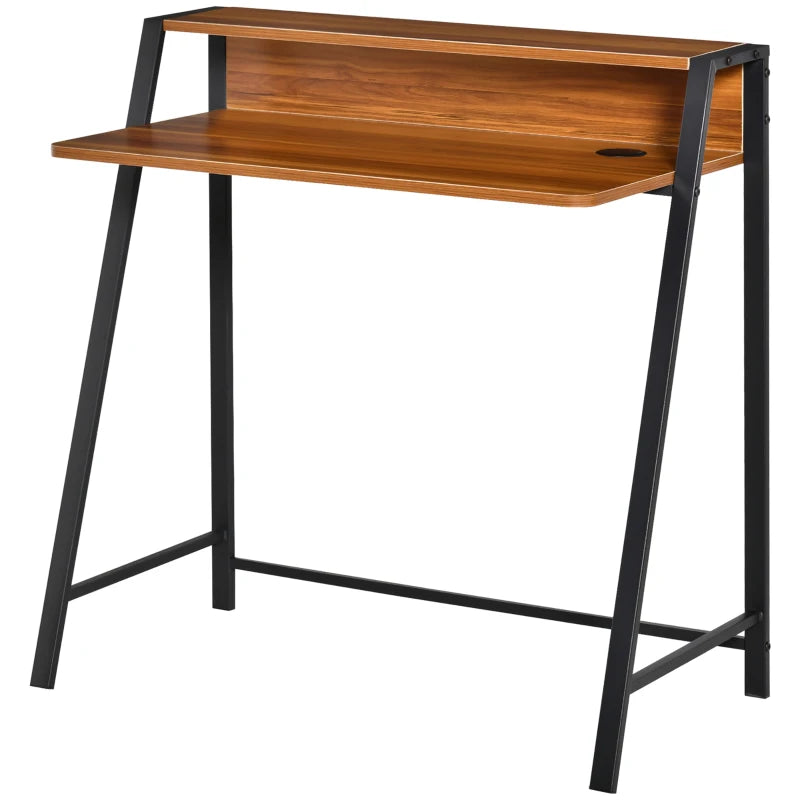 Walnut Writing Desk - 84L x 45W cm Computer Table for Home Office, PC Laptop Workstation with Storage Shelf