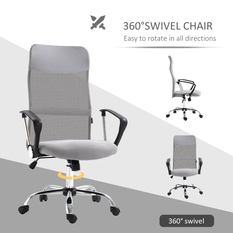 Vinsetto Ergonomic Mesh Office Chair - Adjustable Height & Tilt Function - Light Grey Comfort for Home & Office