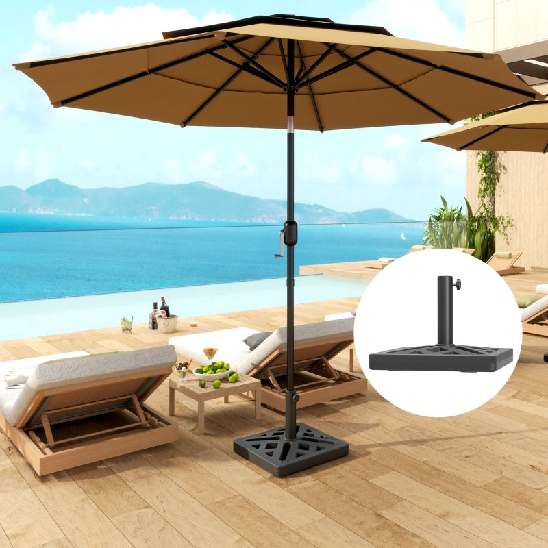 15kg HDPE Black Garden Parasol Base - Outdoor Umbrella Stand with Cut-Out Design for Deck and Poolside