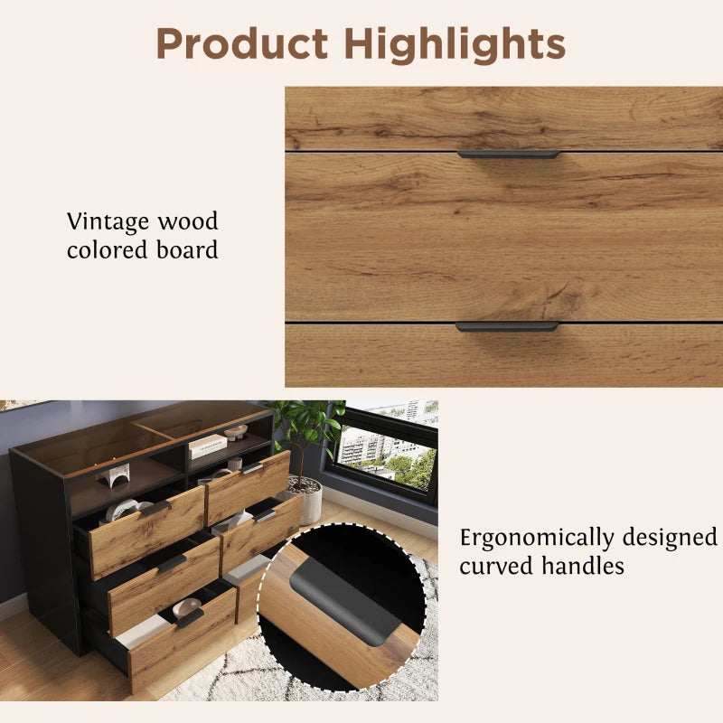 Anti-Tip Oak Sideboard Cabinet with Storage Drawers & Shelves - 120x40x80 cm Wooden Drawer Chest for Living Room