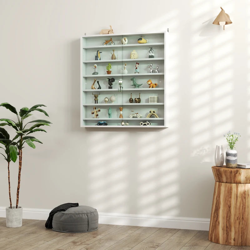 Elegant White Six Shelf Display Cabinet with Glass Doors - Perfect for Home Decor and Storage Solutions