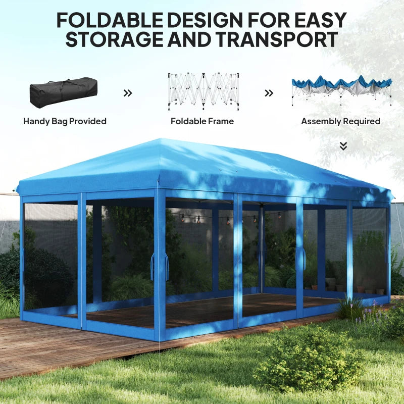3m x 6m Pop Up Gazebo with Mesh Walls, Outdoor Canopy Tent for Parties & Weddings, Blue