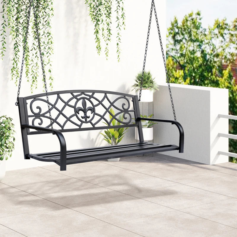 Black Metal 2-Seater Garden Swing Chair with Chains