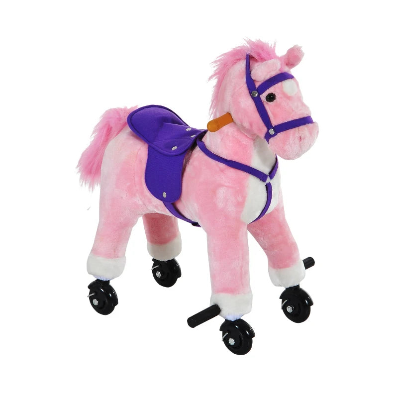 Plush Rocking Horse Ride On Toy for Kids with Sound for Ages 2 and Up Pink