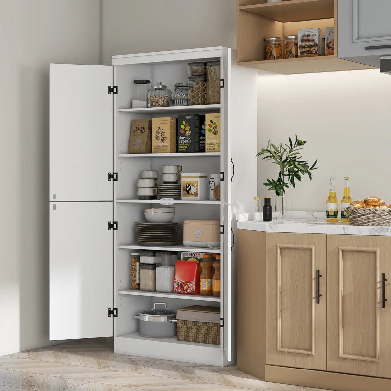 Freestanding 4-Door Tall Kitchen Storage Cabinet with Adjustable Shelves for Home Organization