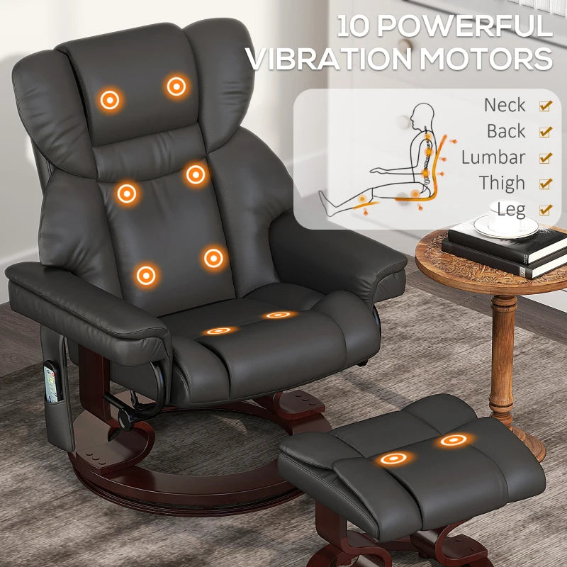 Upholstered Massage Recliner Chair with Footstool, Adjustable Backrest, Steel Frame, Swivel Armchair for Living Room and Bedroom, Black
