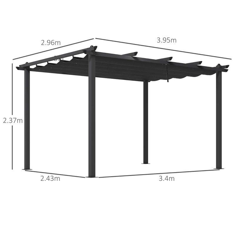 3m x 4m Dark Grey Aluminium Retractable Pergola