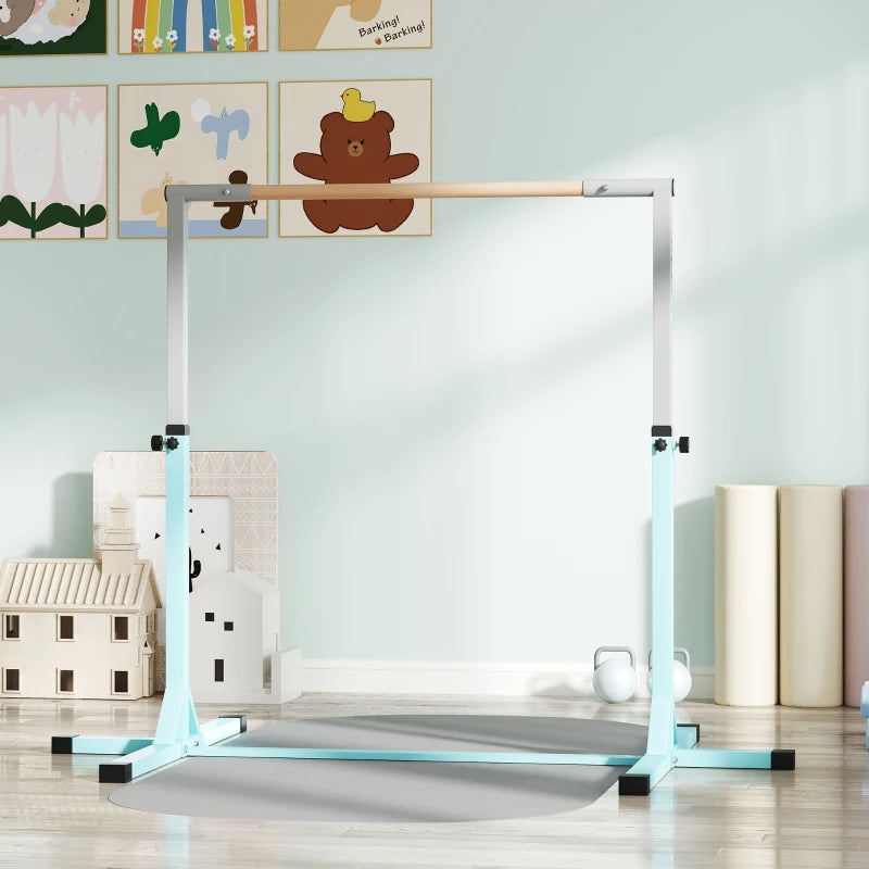 Adjustable Gymnastics Horizontal Bar for Kids Fitness Training Light Blue Junior High Bar