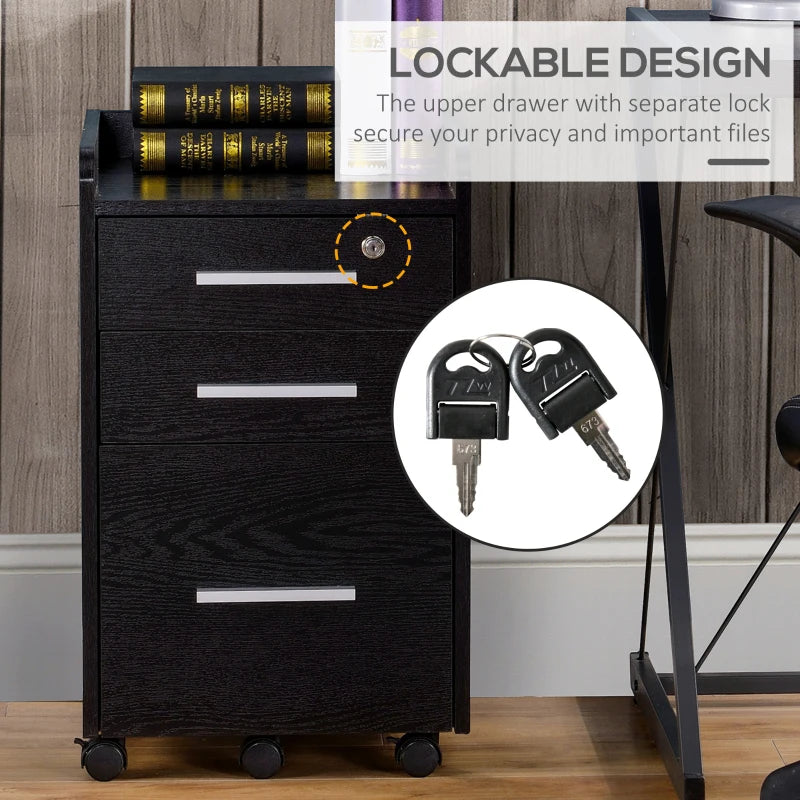Secure Black Three-Drawer Filing Cabinet with Lock - Ideal for Home Office Storage and Organization