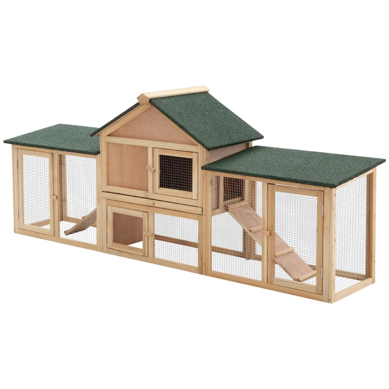 Large Outdoor Wooden Rabbit Hutch with Run - 2 Storey Guinea Pig House, 210 x 45.5 x 84.5 cm