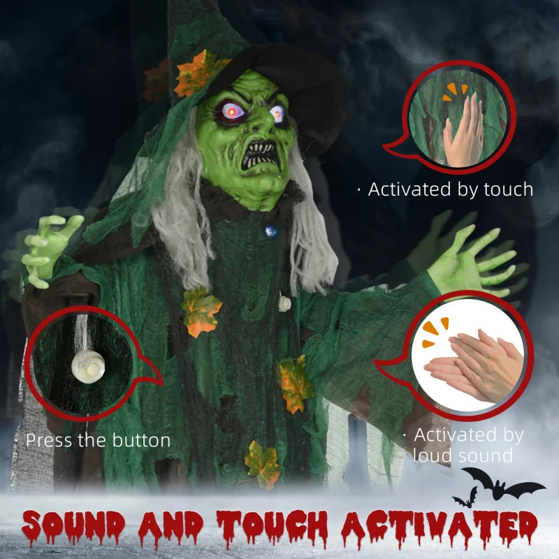 6ft Halloween Witch Decoration - Outdoor Sound & Light Activated Prop with Glowing Eyes & Magical Heart for Spooky Fun