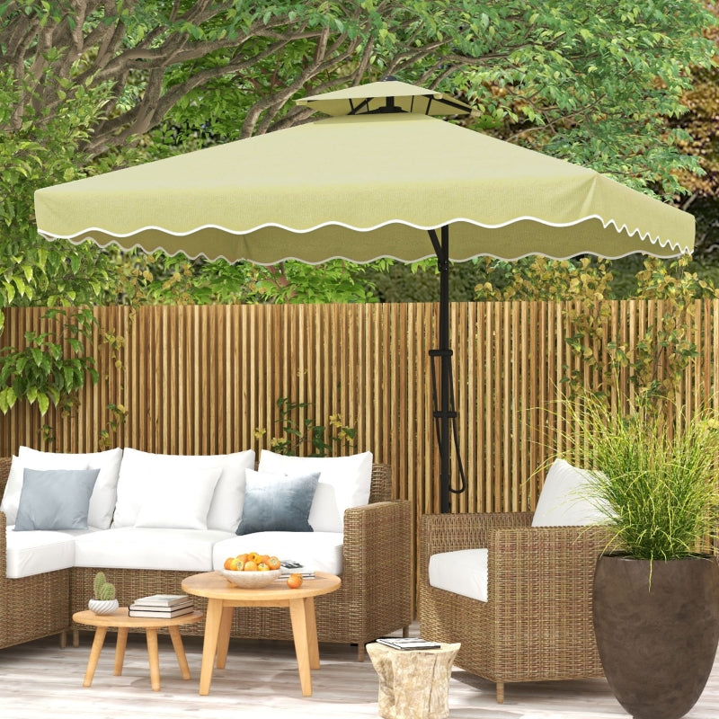 Beige 2.5m Square Double Top Cantilever Garden Parasol with Ruffles