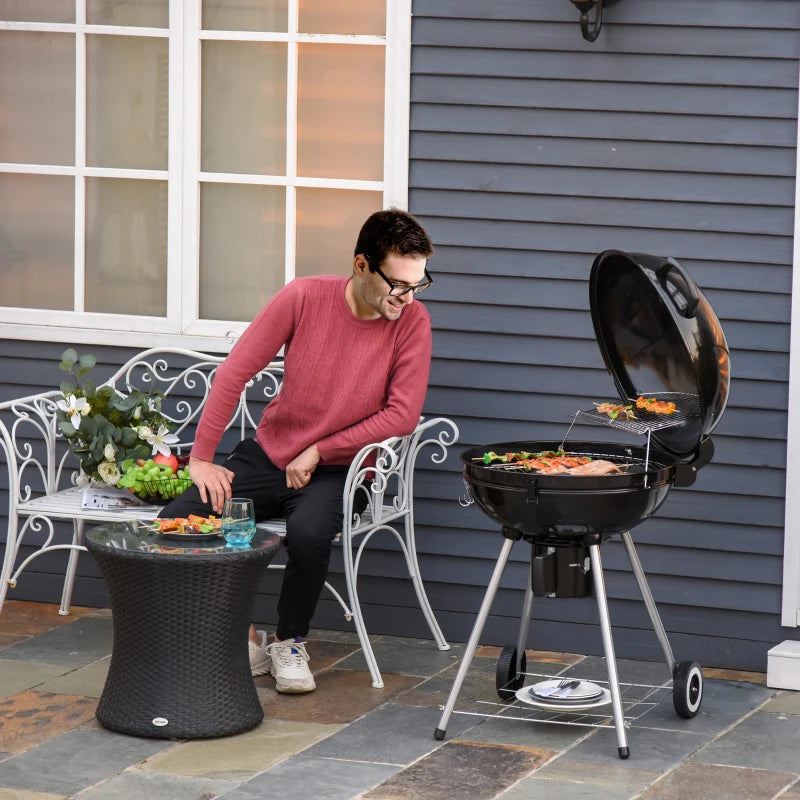 Portable Charcoal Grill with Wheels - Black/Silver, 57x63x94 cm