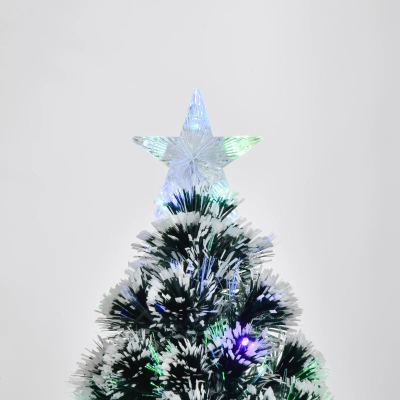 4ft Prelit Artificial Christmas Tree - Snowy Green & White Xmas Tree with Colorful LED Fiber Optic Lights