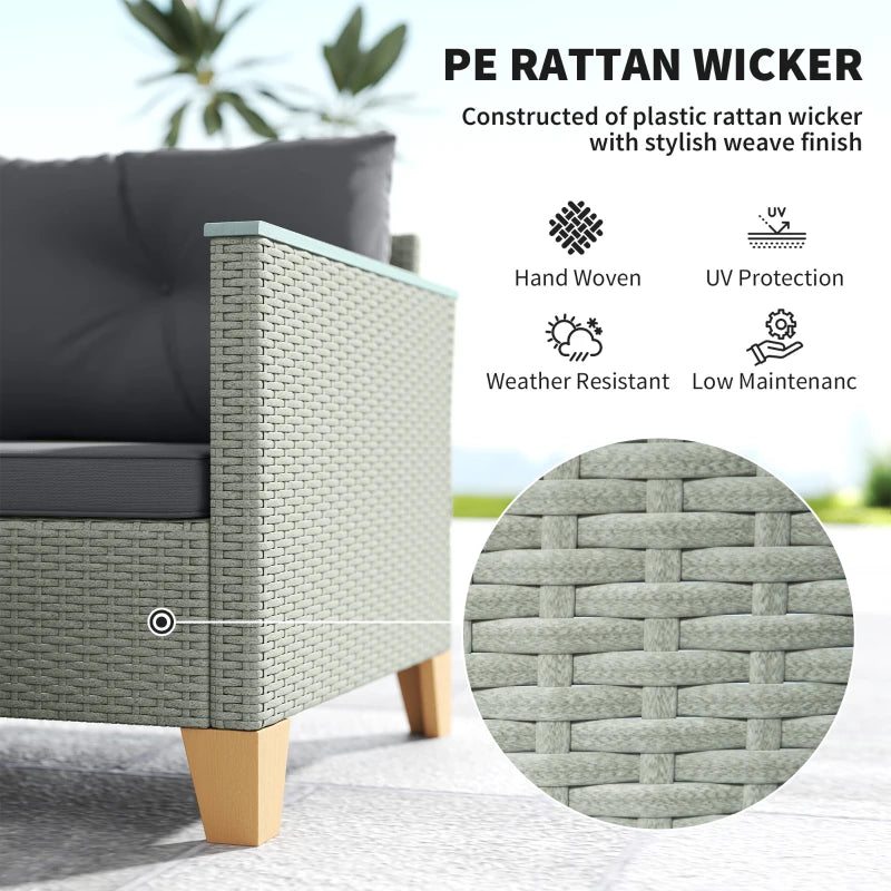 3-Piece Rattan Garden Furniture Set - L-Shaped Chaise Lounge & Coffee Table with Cushions